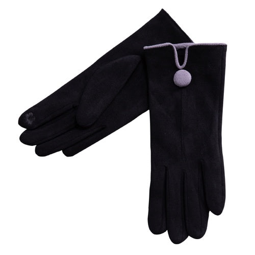 Black Grey Button Gloves