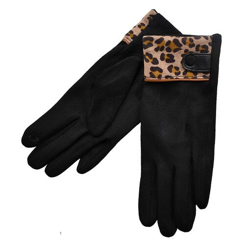 Black Leopard Cuff Gloves