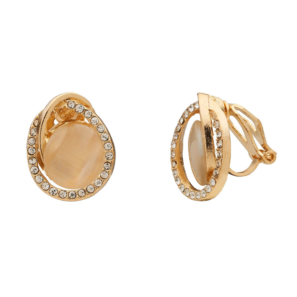 Cat Eye Stone Clip On Earrings