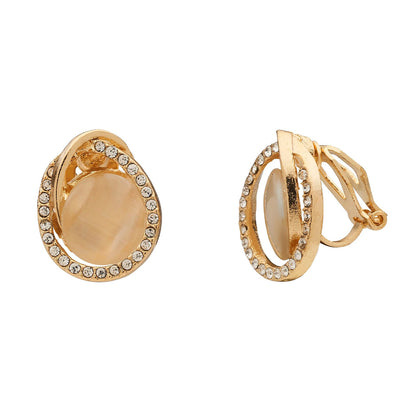 Cat Eye Stone Clip On Earrings
