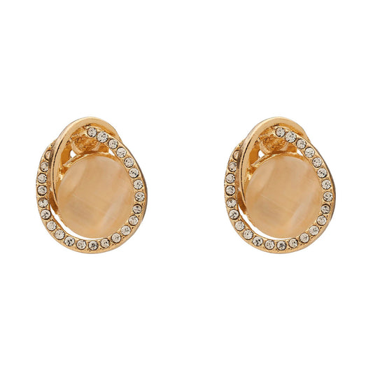 Cat Eye Stone Clip On Earrings