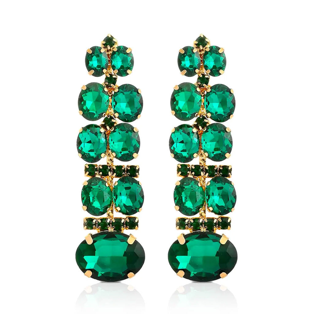 Cherie Rhinestone Drop Earrings - Green