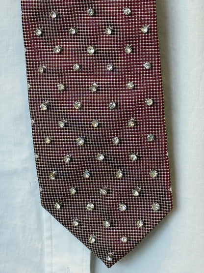 Burgundy Tie With Brooch & Rhinestones