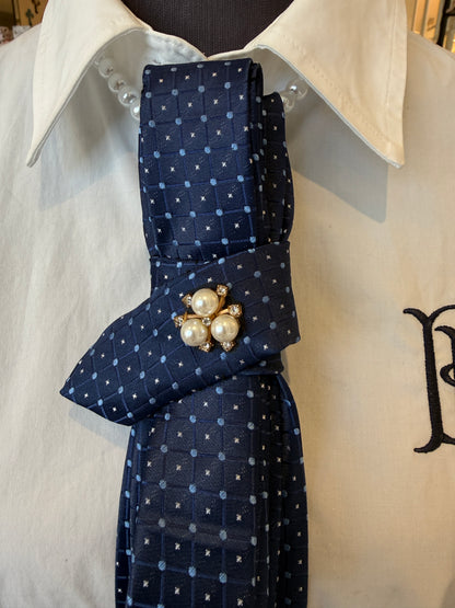 Navy Tie With Pearls & Diamentees