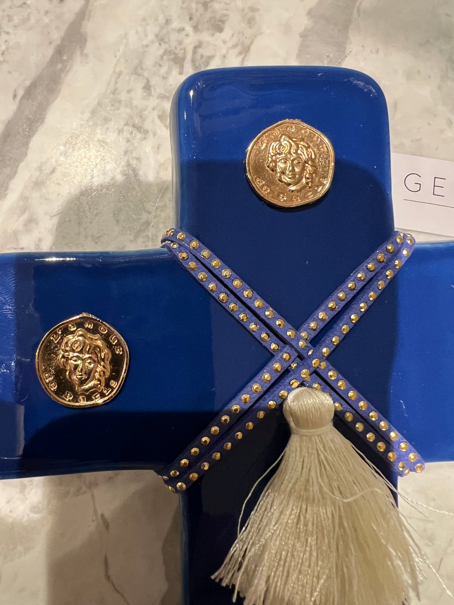 GEORGE AND COLE Medusa Blue Ceramic Cross - Medium