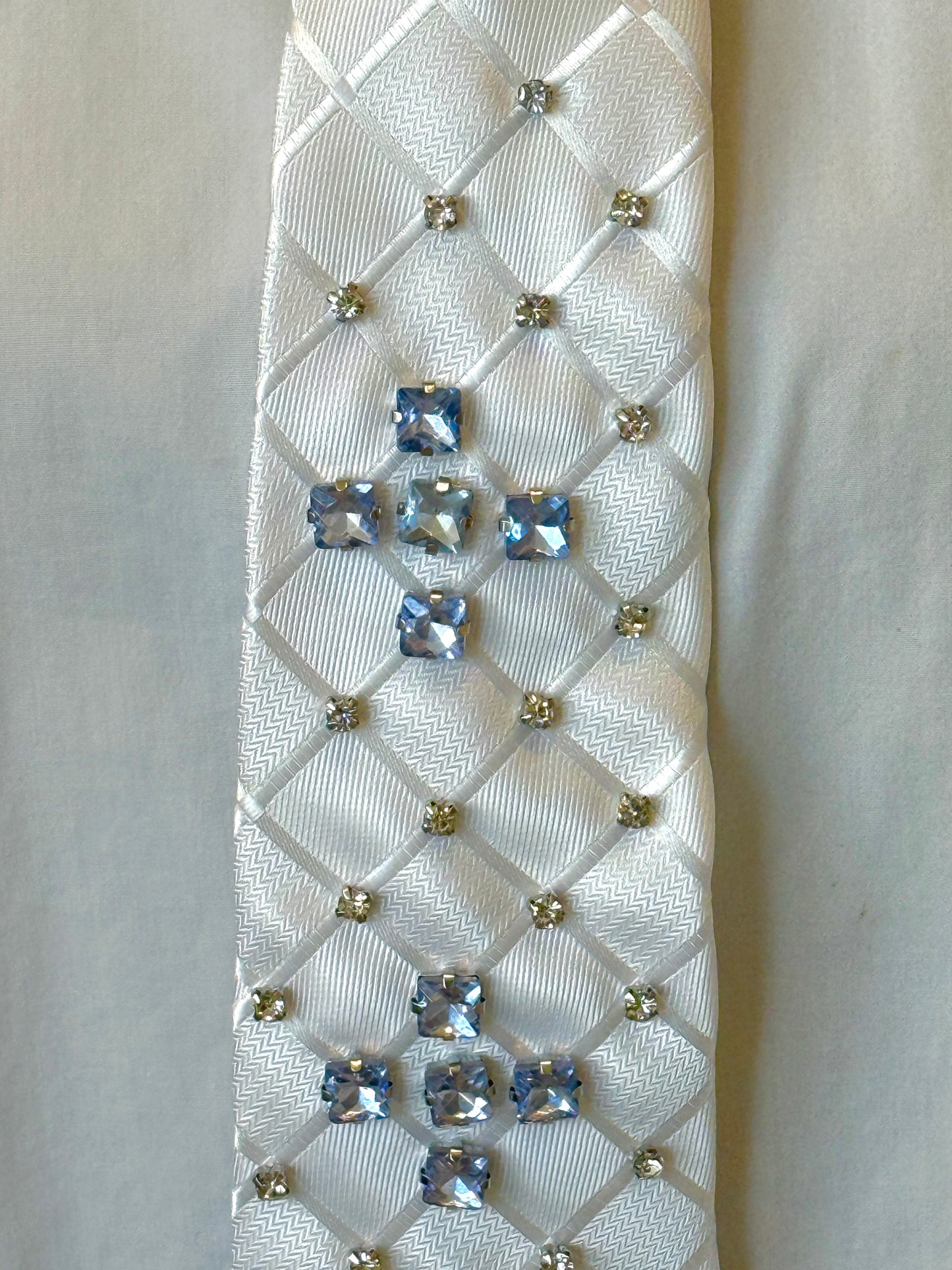 White Tie With Blue And Clear Rhinestones