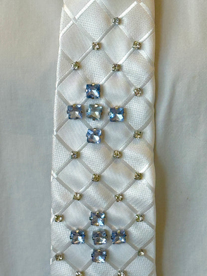 White Tie With Blue And Clear Rhinestones