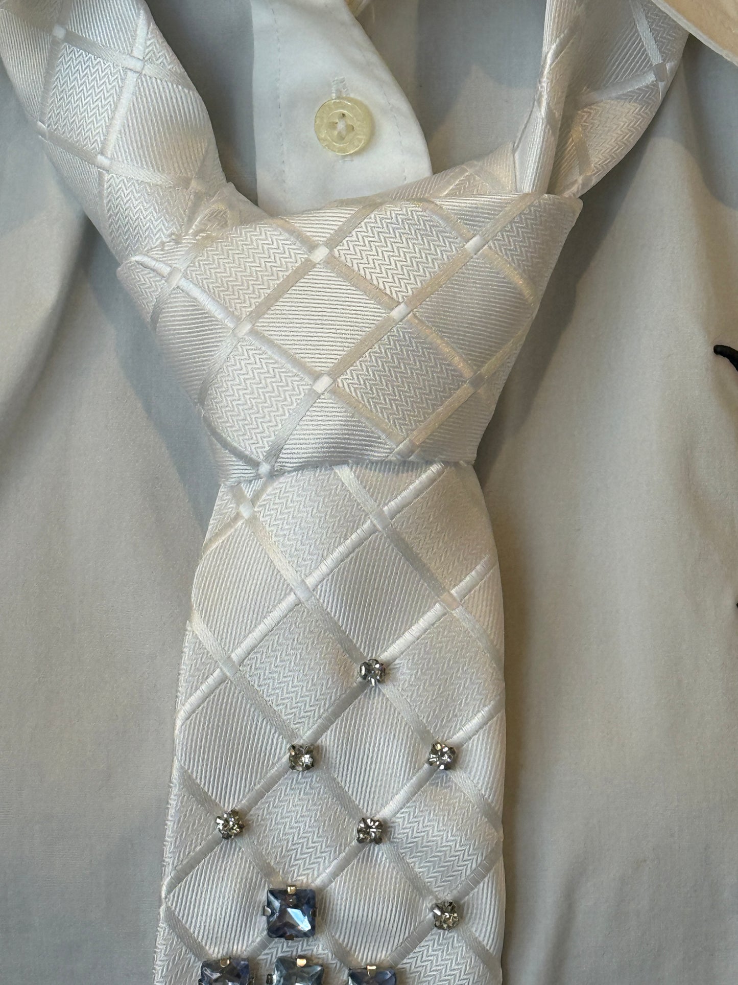 White Tie With Blue And Clear Rhinestones