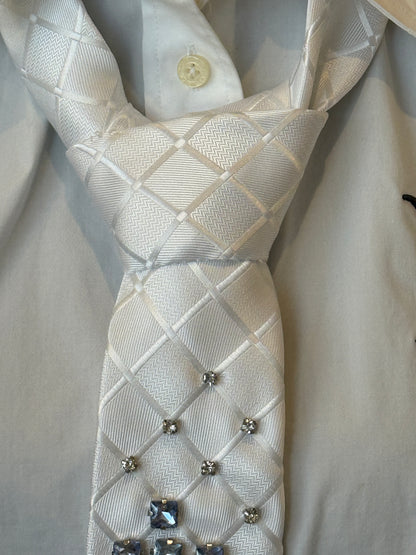 White Tie With Blue And Clear Rhinestones