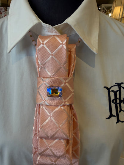 Salmon Pink Tie With Pink Rhinestones