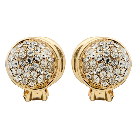 Gold Sparkling Dome Stud Clip On Earrings