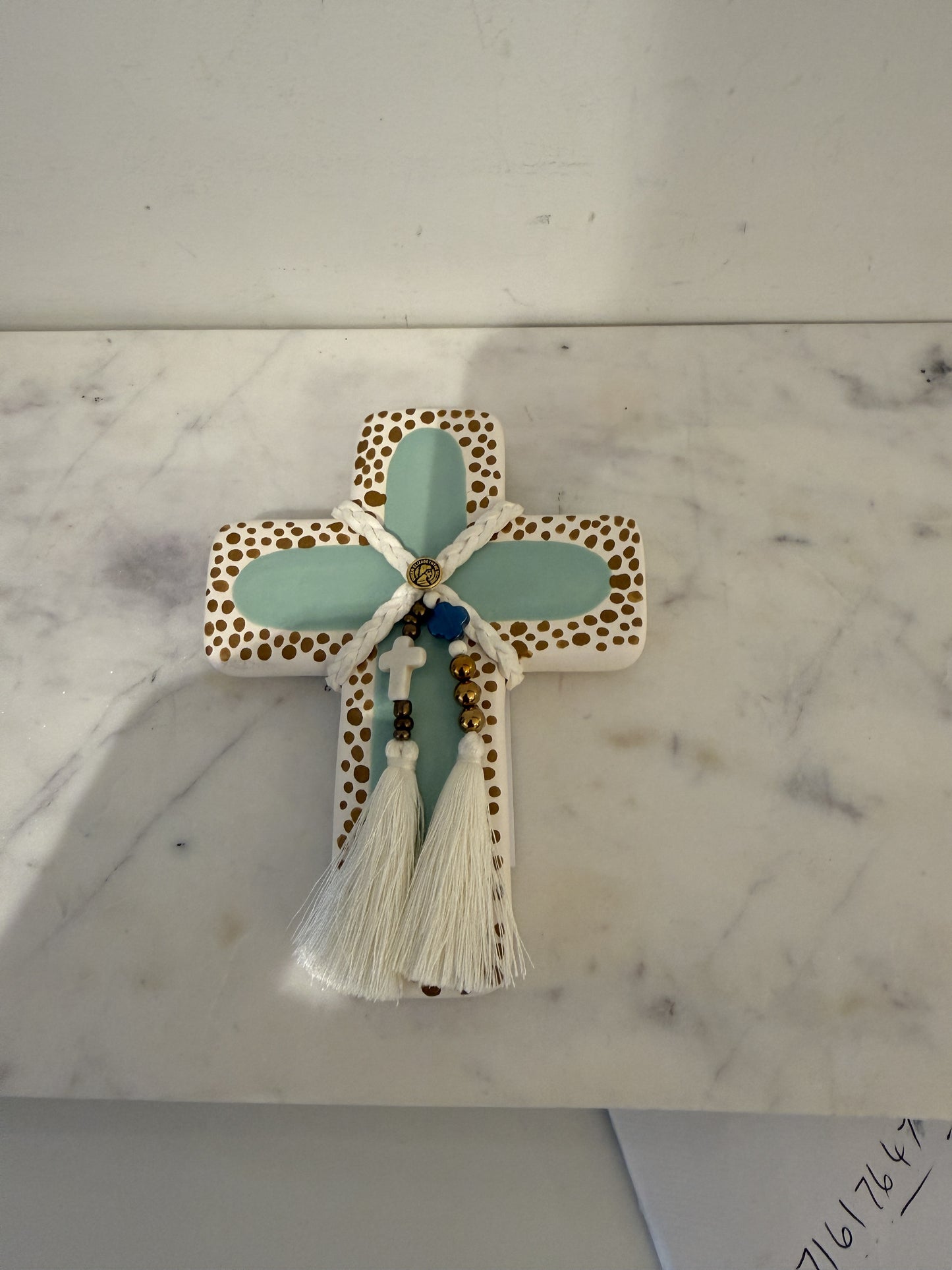 GEORGE AND COLE Goldene Mint Ceramic Cross - Small