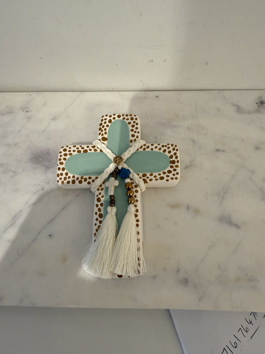 GEORGE AND COLE Goldene Mint Ceramic Cross - Small