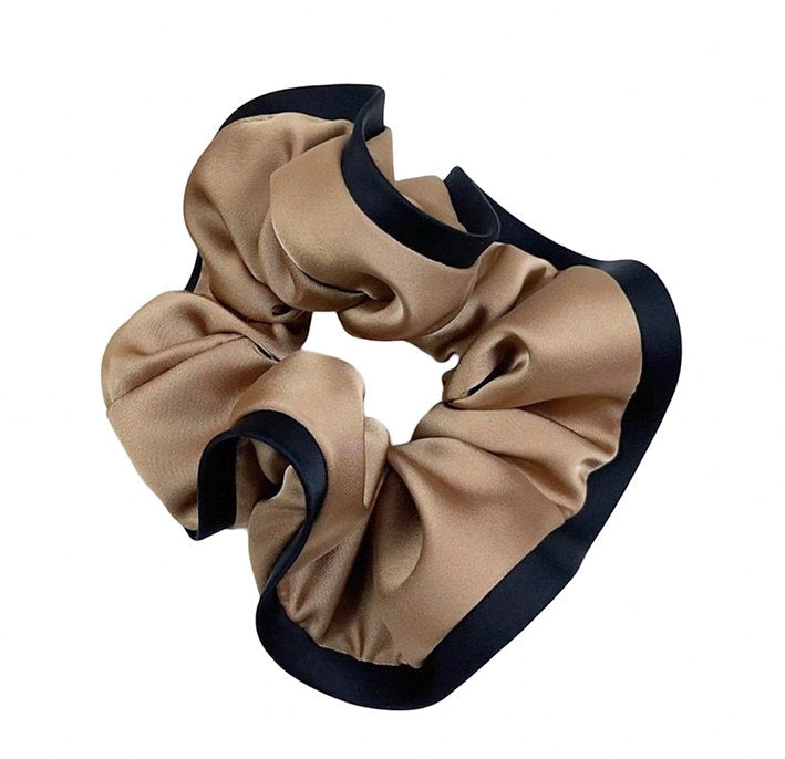 Large Satin Scrunchy - Coffee With Black Trim