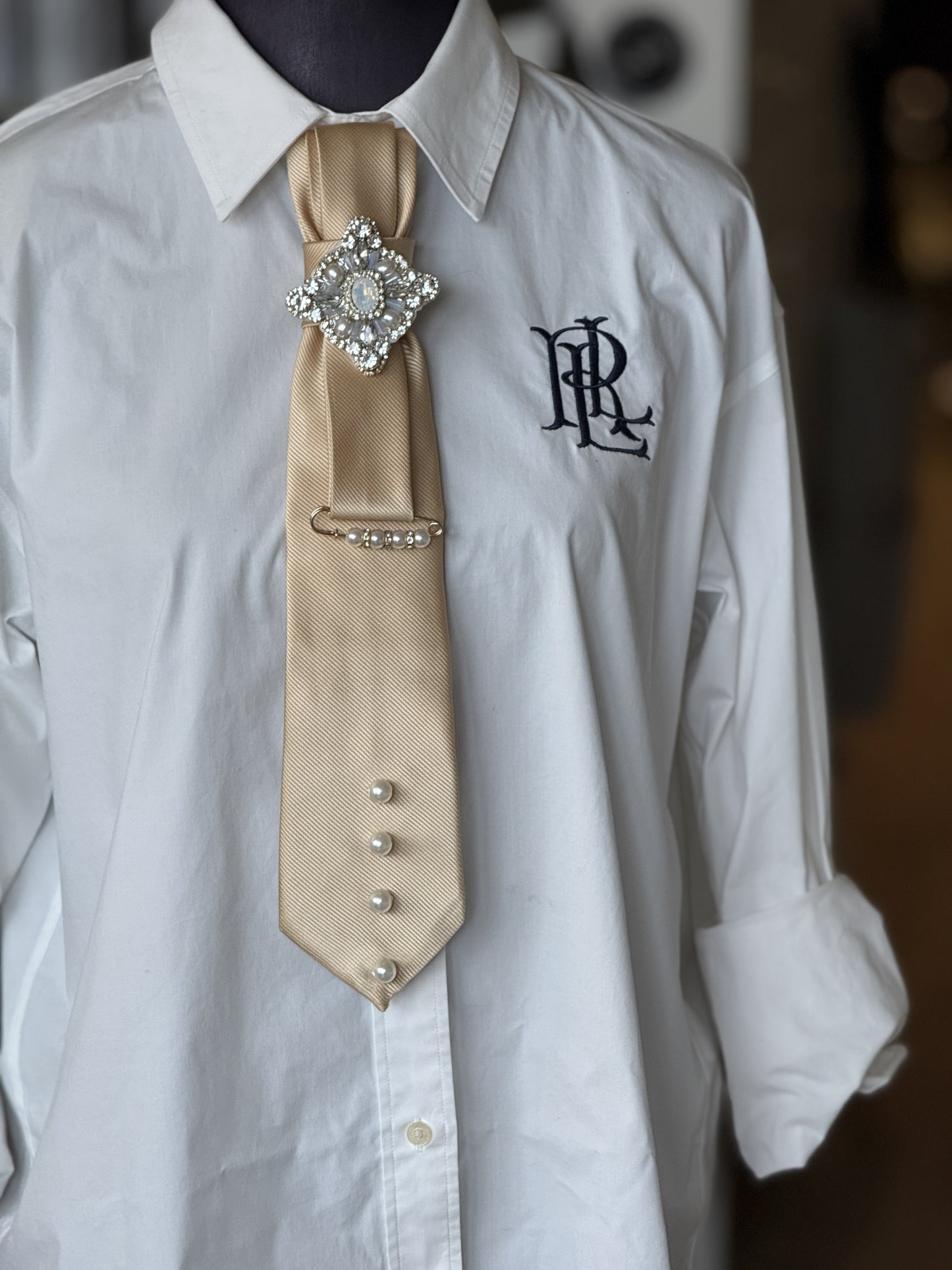 Hand-Embellished Champagne Tie