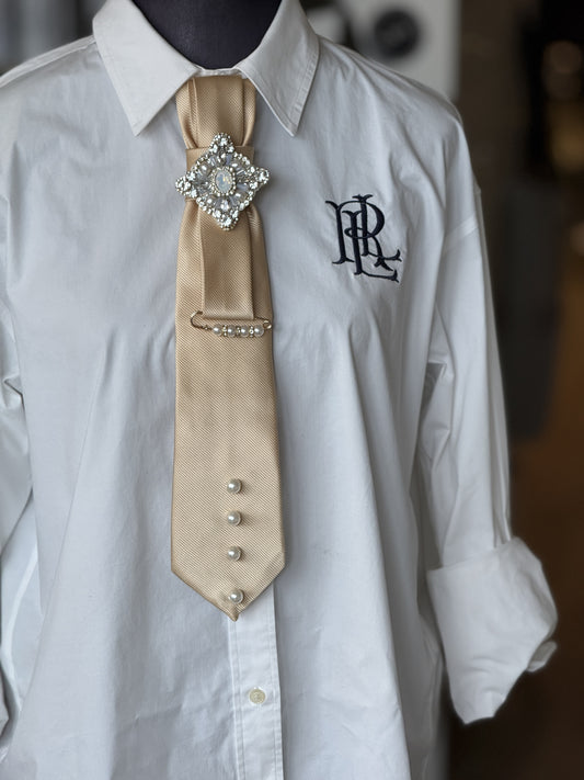Hand-Embellished Champagne Tie