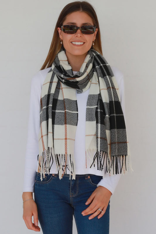 Winter Check Scarf - Pale Grey