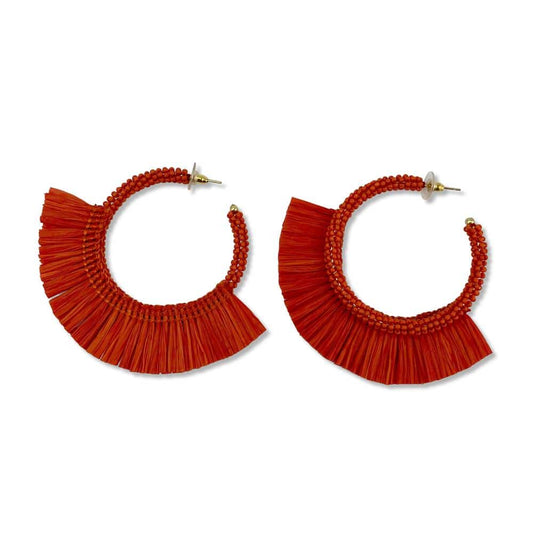 Rio Raffia Hoop Earrings - Orange