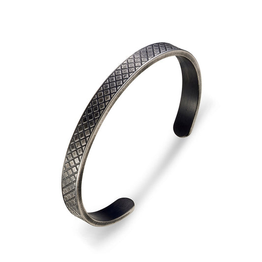 Stainless Steel Patterned Mens Antique Black Cuff