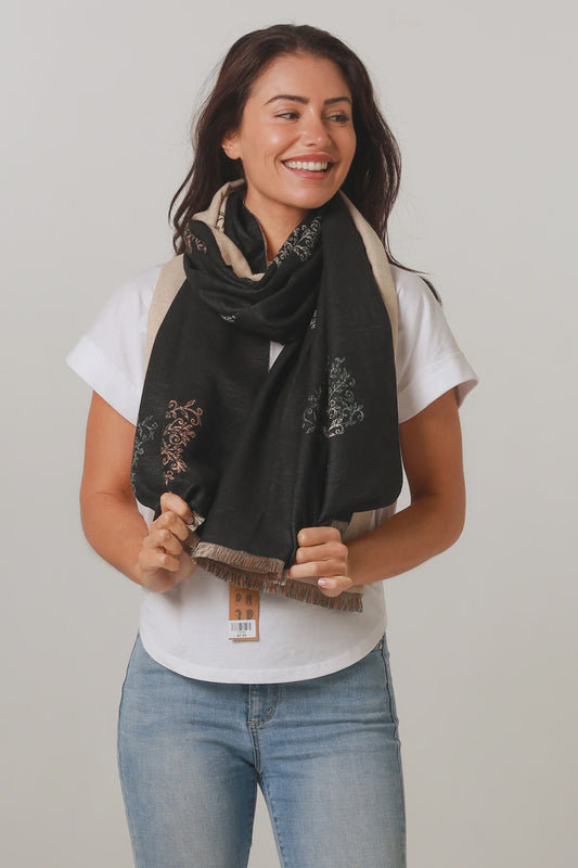 Anne Tree Of Life Scarf - Black