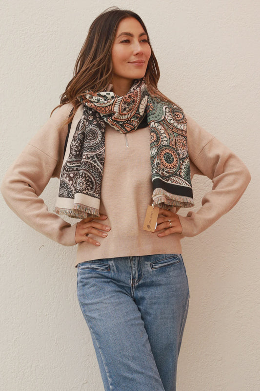 Paisley Scarf - Peach & Green