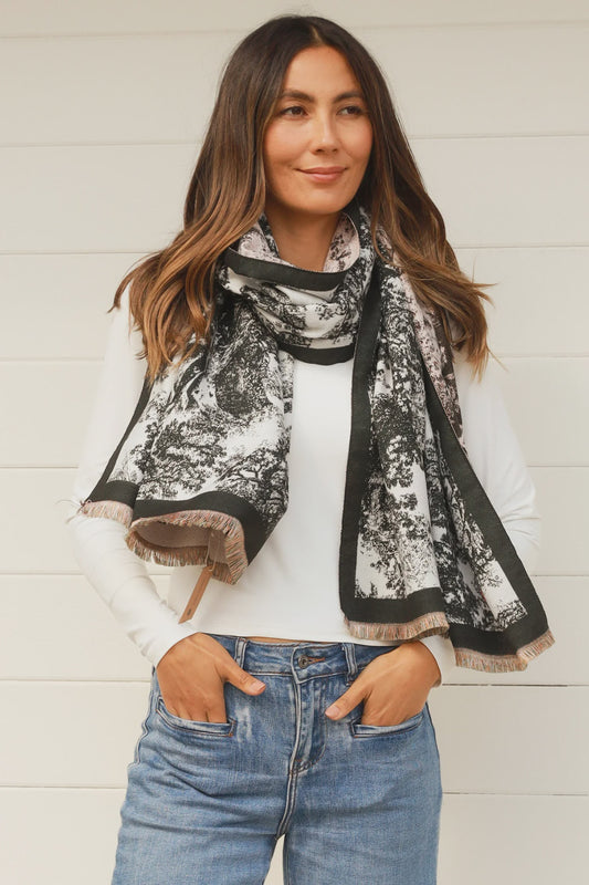 Tree Branch Scarf - Black & Pink