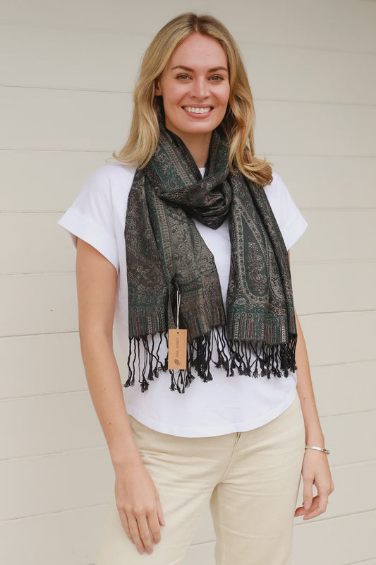 Black Large Paisley Pashmina