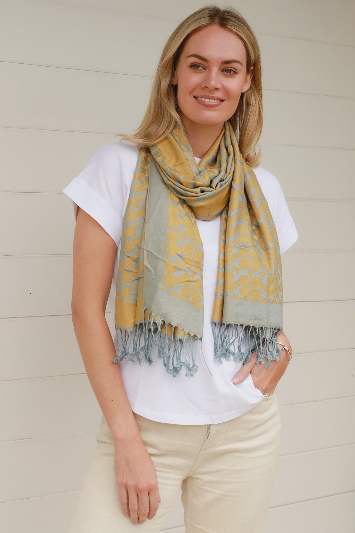 Gold And Blue Pashmina