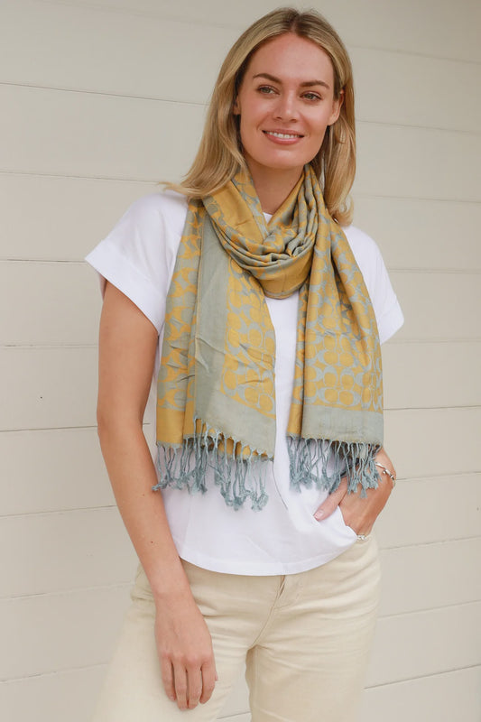 Gold And Blue Pashmina
