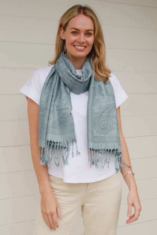 Blue Large Paisley Pashmina