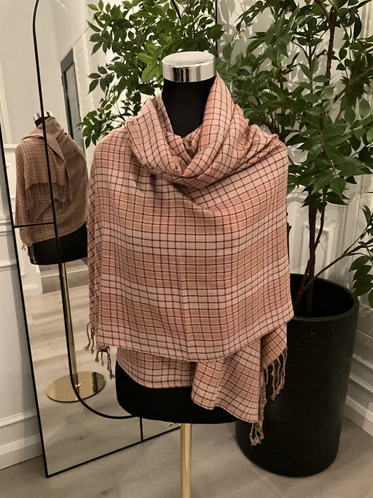 Salmon Beige Check Pashmina
