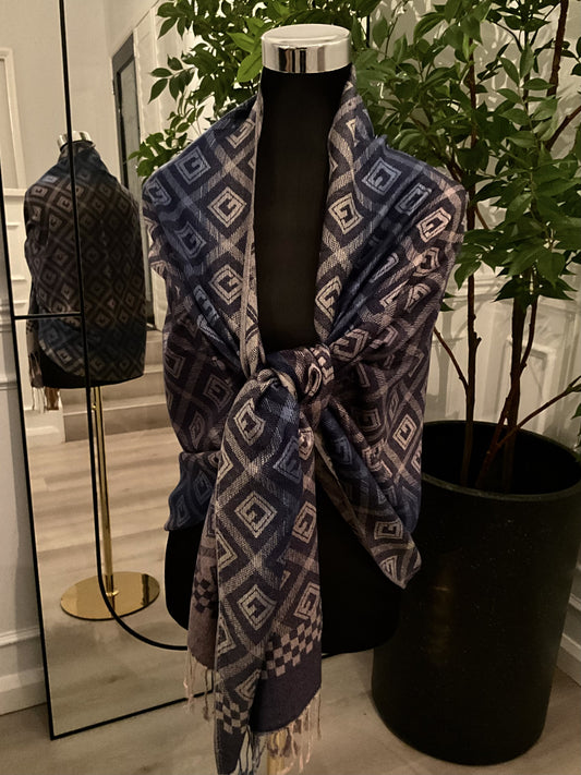 Silver And Blue Pashmina