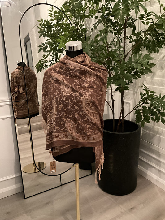 Brown Paisley Double Sided Pashmina