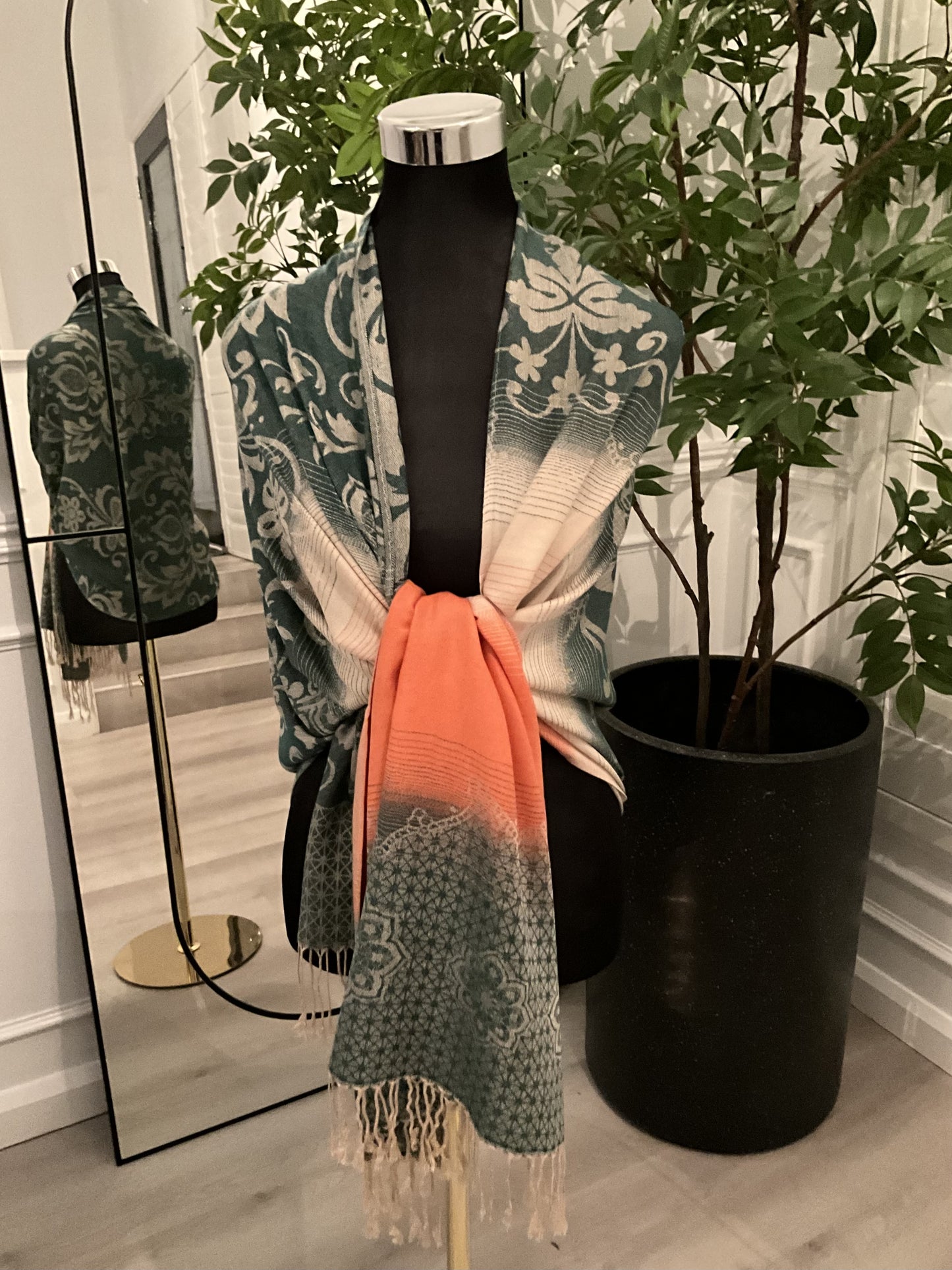 Green With Orange Pashmina