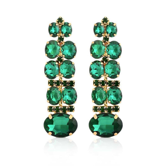 Cherie Rhinestone Drop Earrings - Green