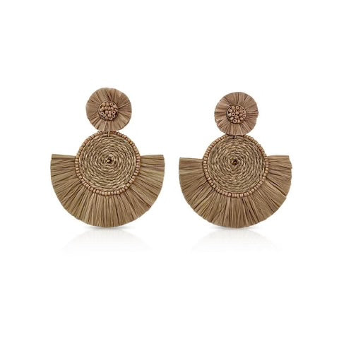 Raffia Disc Statement Earrings - Natural