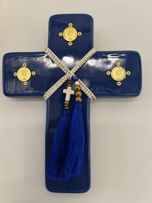 GEORGE AND COLE Crown Cobalt Blue Ceramic Cross - Medium