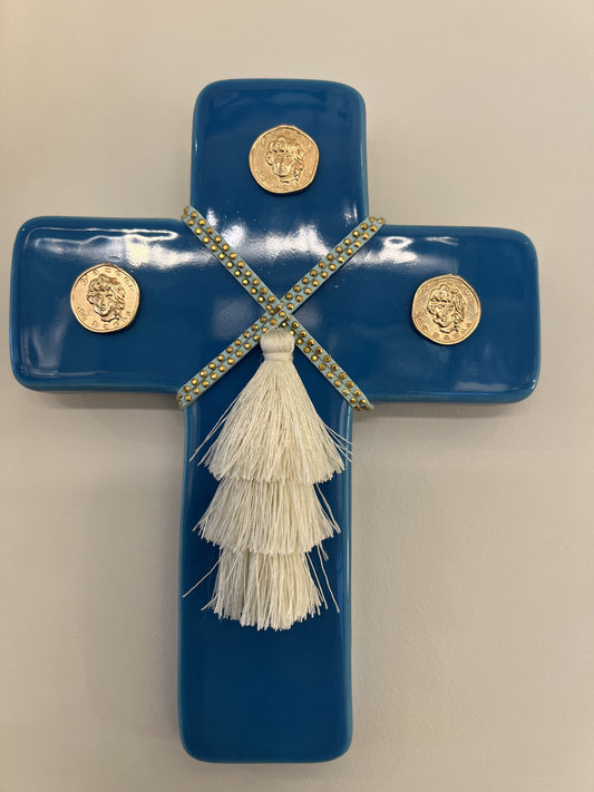 GEORGE AND COLE Medusa Blue Ceramic Cross - Medium