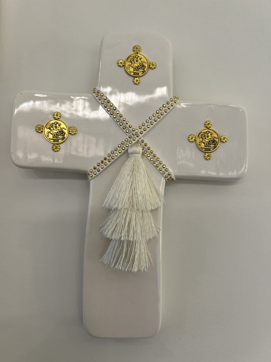 GEORGE AND COLE Saint White Ceramic Cross - Medium