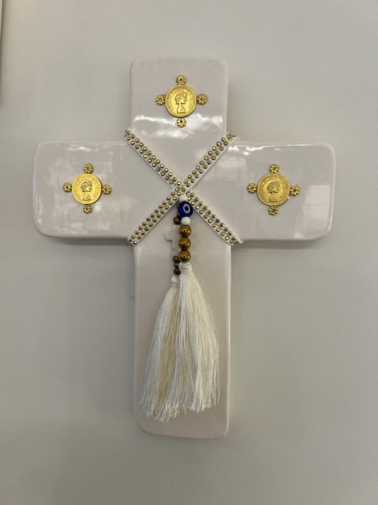 GEORGE AND COLE Crown White Ceramic Cross - Small