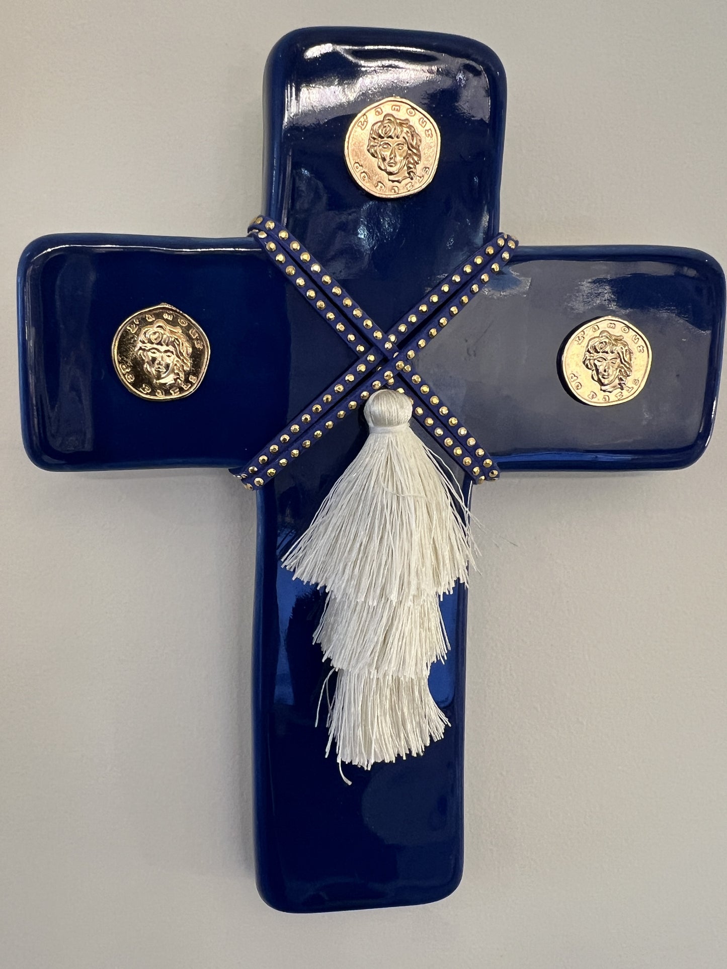 GEORGE AND COLE  Medusa Cobalt Blue Ceramic Cross -  Medium
