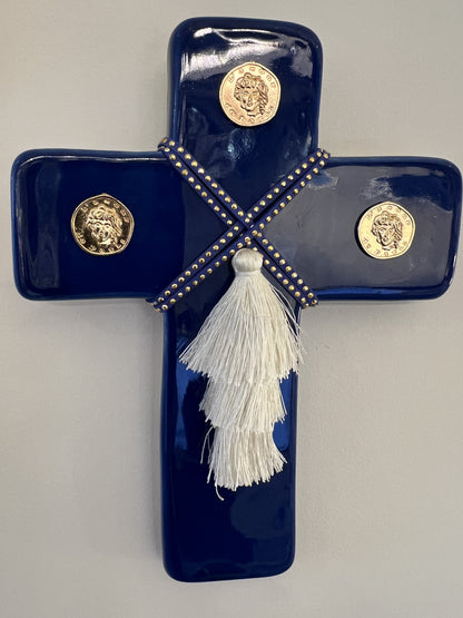 GEORGE AND COLE  Medusa Cobalt Blue Ceramic Cross -  Medium