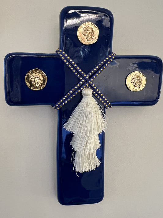 GEORGE AND COLE  Medusa Cobalt Blue Ceramic Cross -  Medium