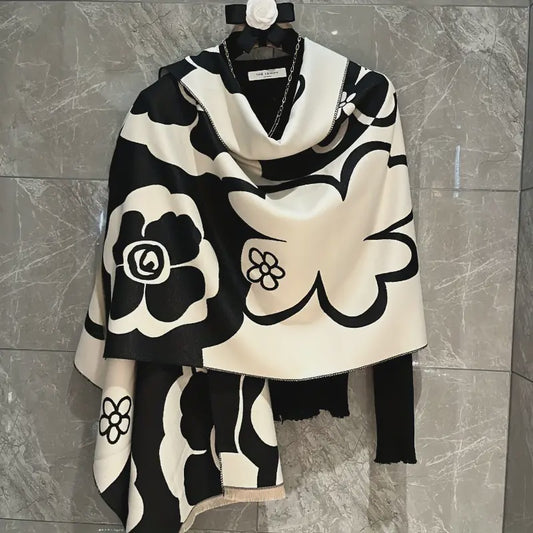 Beige Large Camellia Flower Scarf
