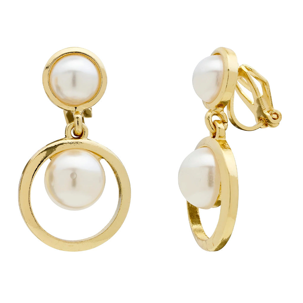 Pearl Orbit Gold Clip On Earrings