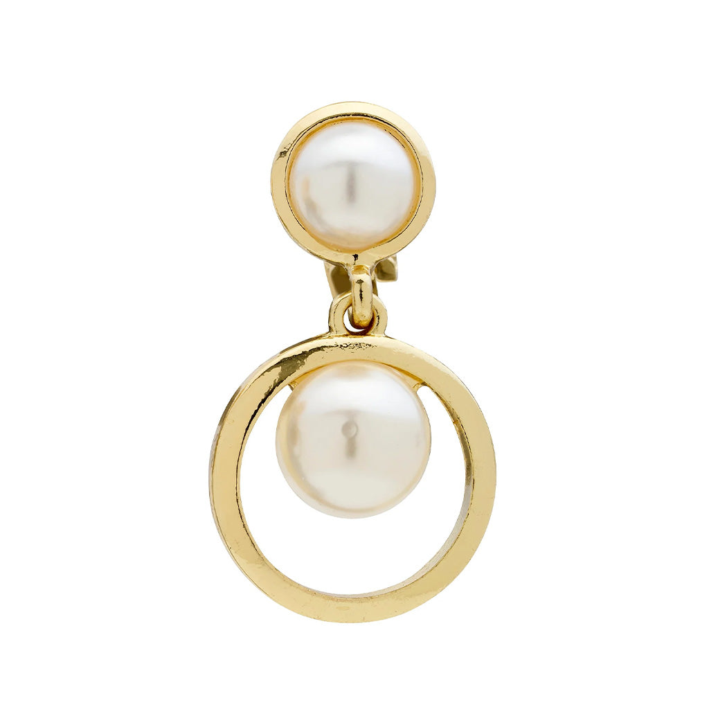 Pearl Orbit Gold Clip On Earrings