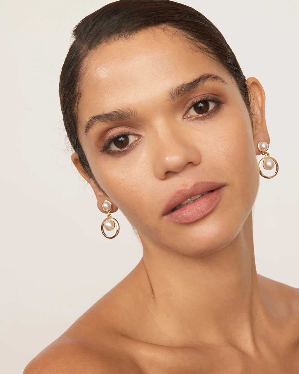 Pearl Orbit Gold Clip On Earrings