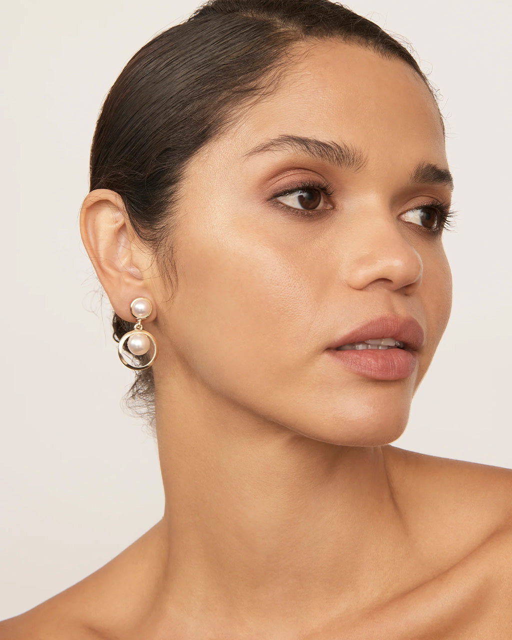Pearl Orbit Gold Clip On Earrings