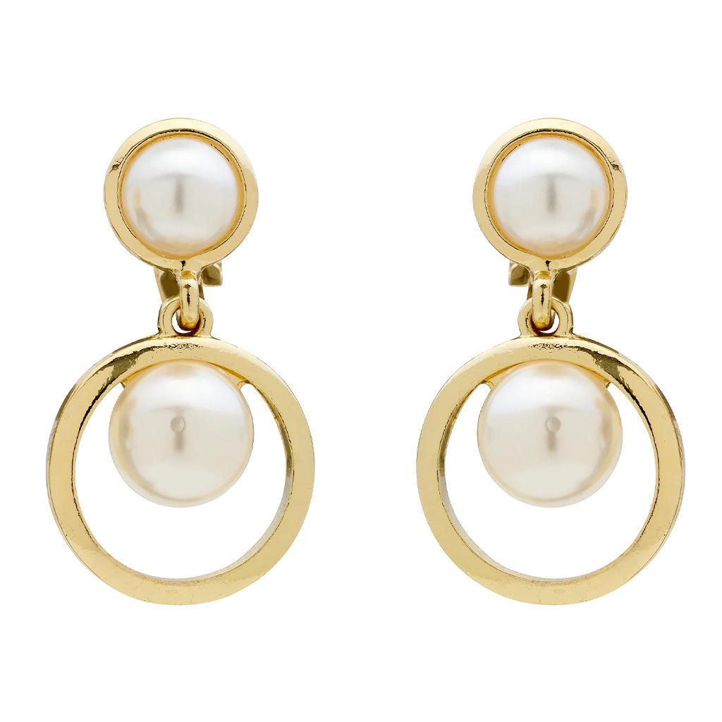 Pearl Orbit Gold Clip On Earrings