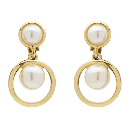 Pearl Orbit Gold Clip On Earrings